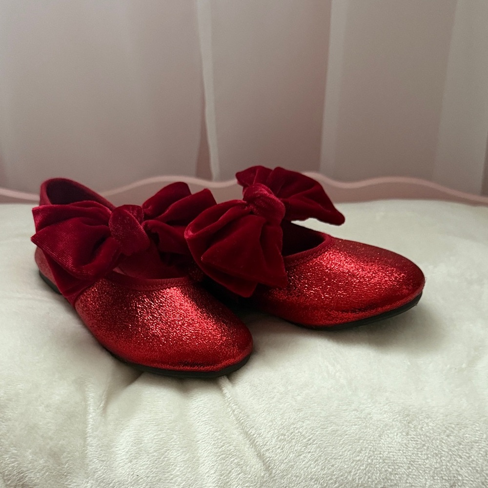H&M Red Glitter girls Shoes with Bow size 10